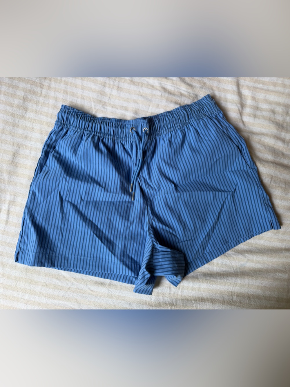 Athleta Light Blue Striped Shorts